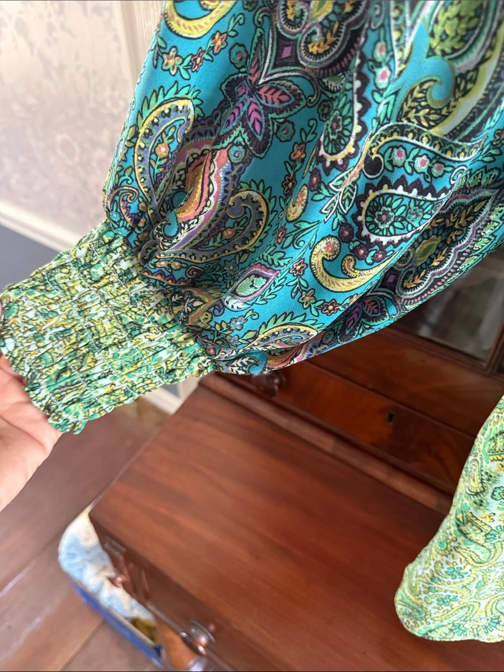 Rose & Olive Green Paisley & Floral Mixed-Print Boho Blouse - Picture 3 of 8